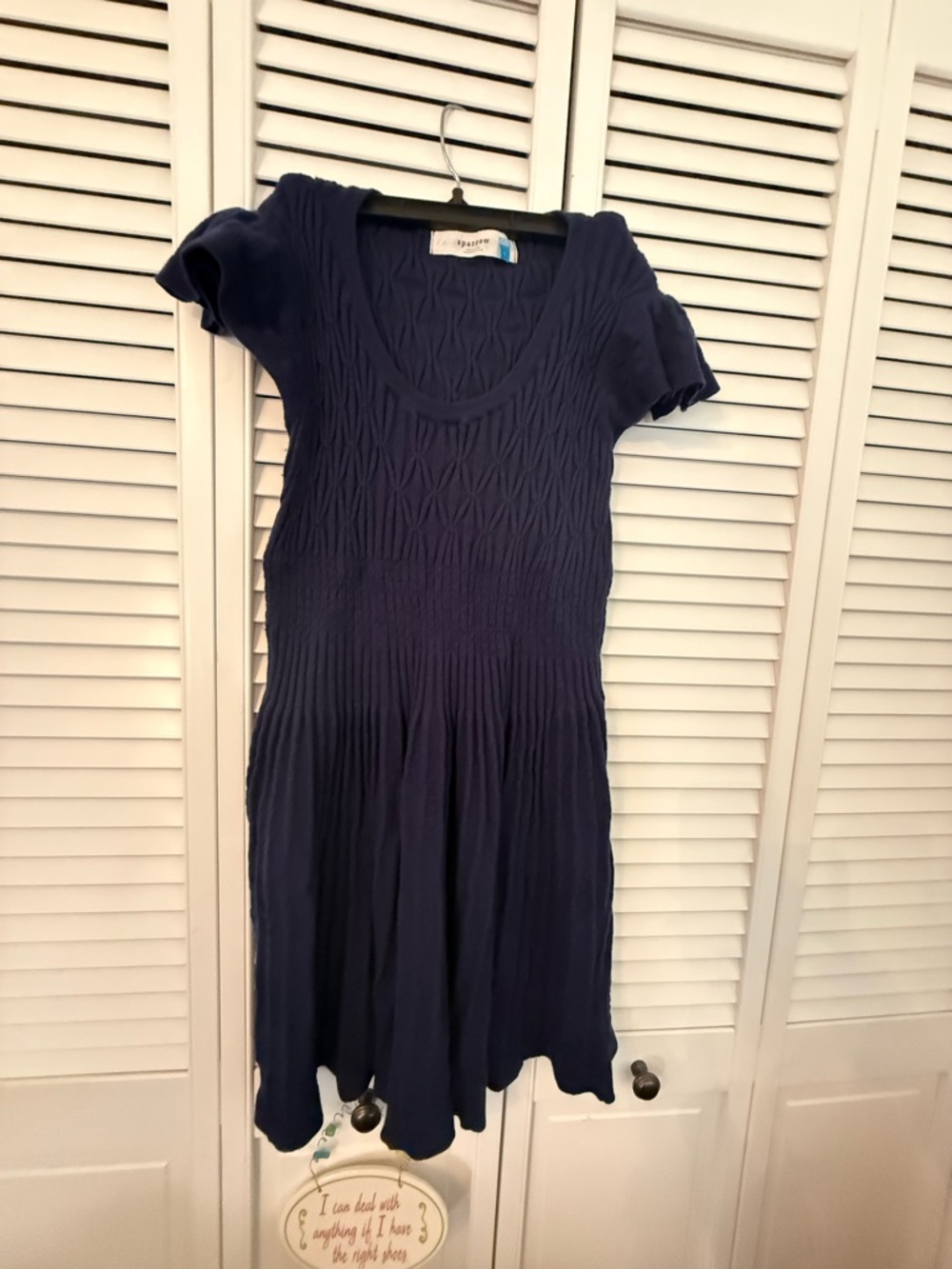 textured sweater dress is from the Anthropologie brand Sparrow size L navy blue